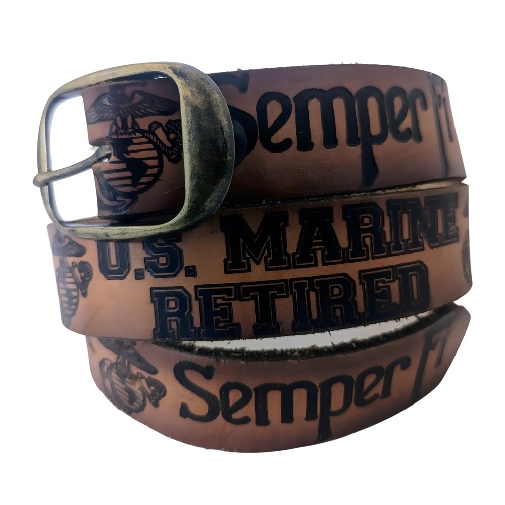 NWT! USMC Retired Semper Fi Brown Leather Belt Made in USA Sz 30 US Marine Corps